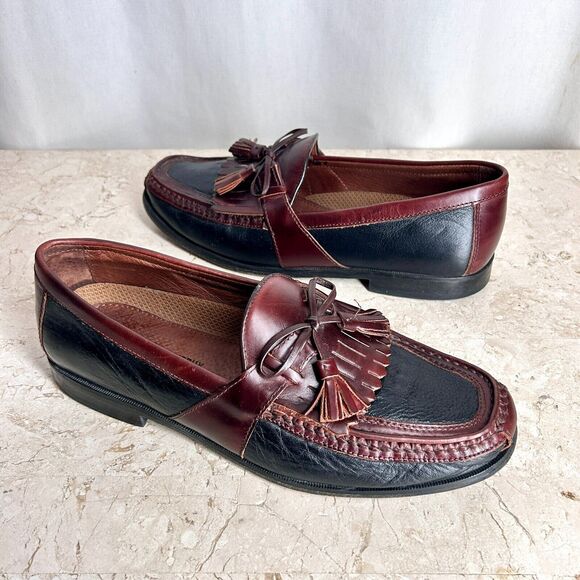 Johnston Murphy Mens Shoes 10 Black Brown Two Tone Leather Loafers Slip On Nice! - Picture 5 of 12